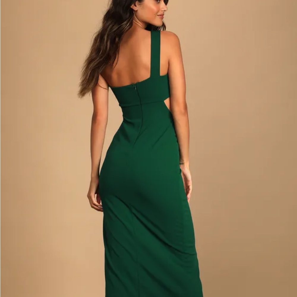 Lulus dark green one shoulder maxi dress size XS - Picture 3 of 10